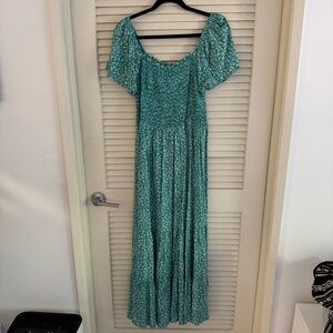 Green Smocked Maxi Sundress with Flutter Sleeves